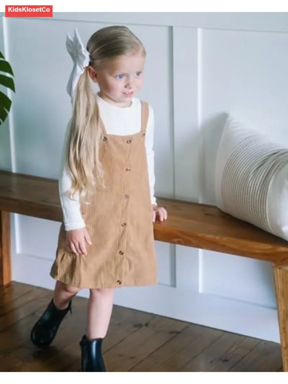 Toddler Corduroy Button Down Overall Dress Set 2-7Y